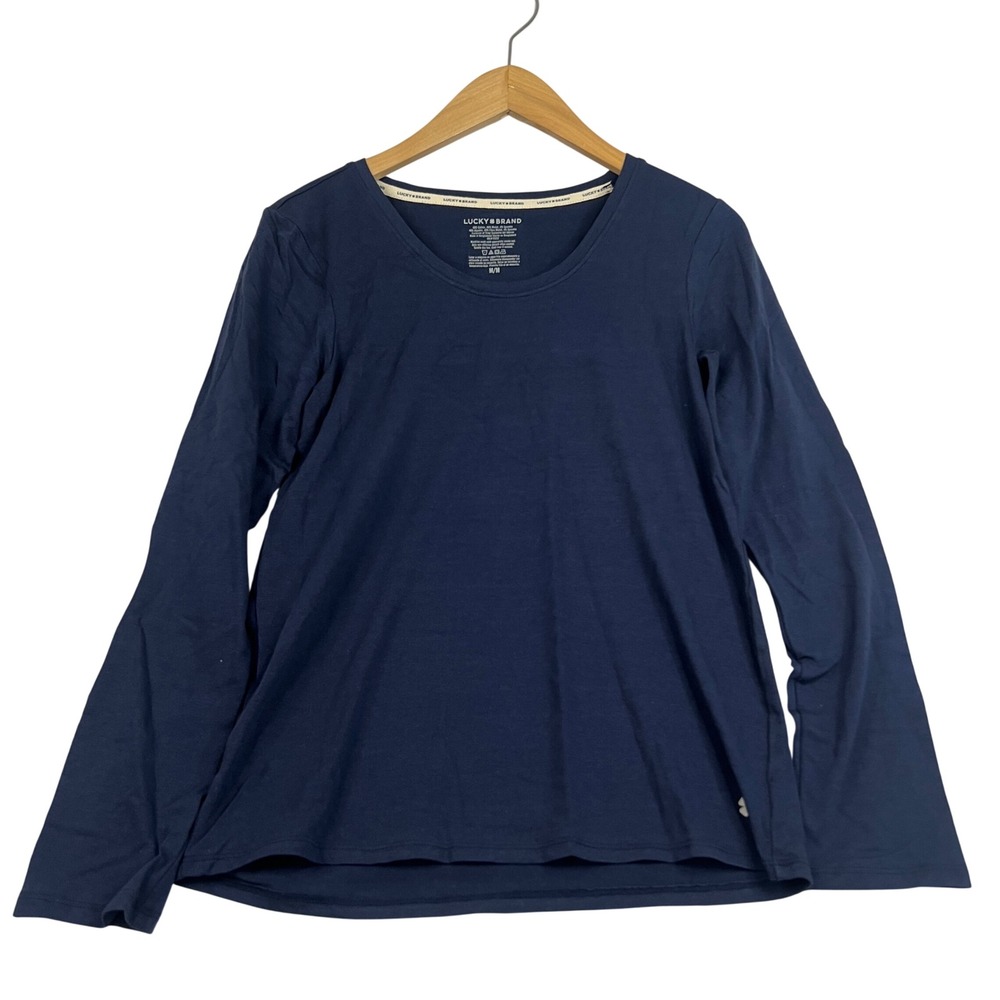 Lucky Brand Womens Navy Blue Long Sleeve Scoop Neck Cotton Modal Tee Size M